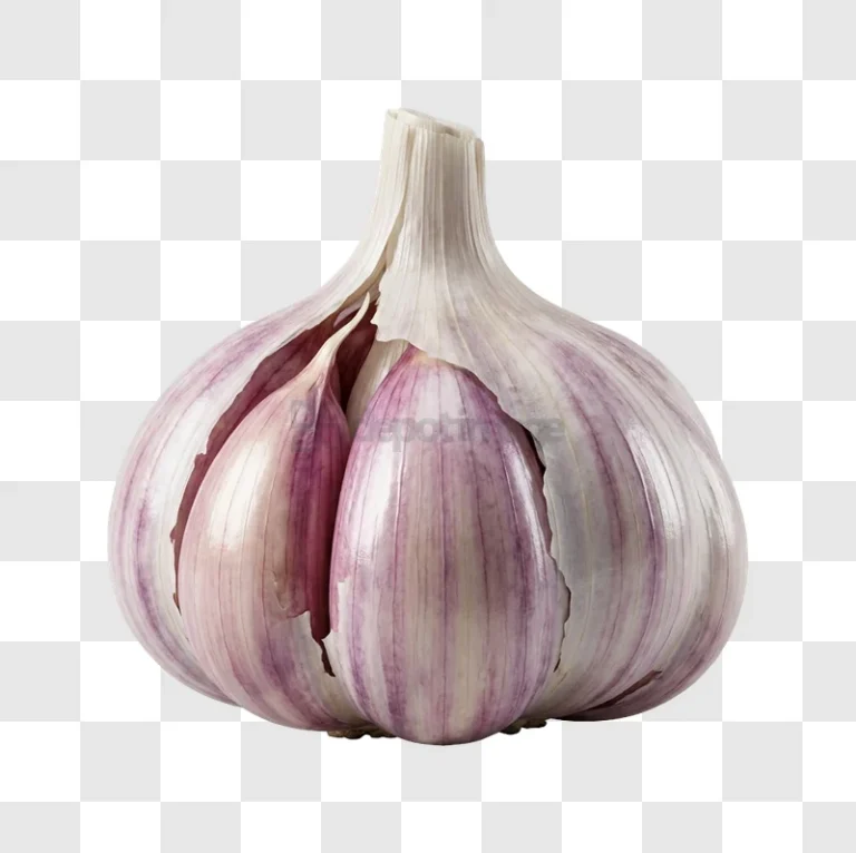 Purple Garlic Bulb With Cracked Skin, detailed purple and white, transparent background