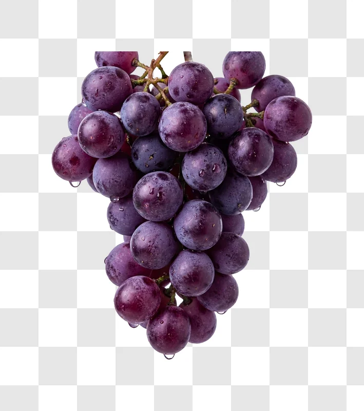 Purple Grapes Cluster With Dew Drops close-up, vibrant purple, fresh, realistic