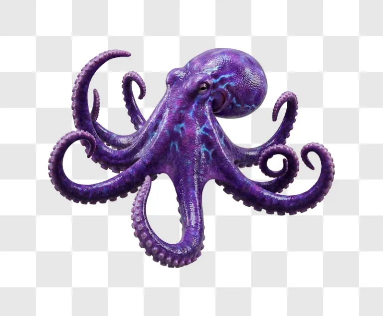 Purple Octopus Floating Against 3d render vibrant blue patterns