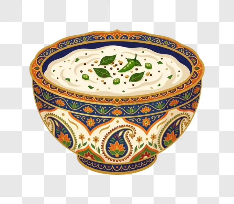 Raita Bowl With Traditional Indian Design intricate patterns, fresh ingredients, colorful