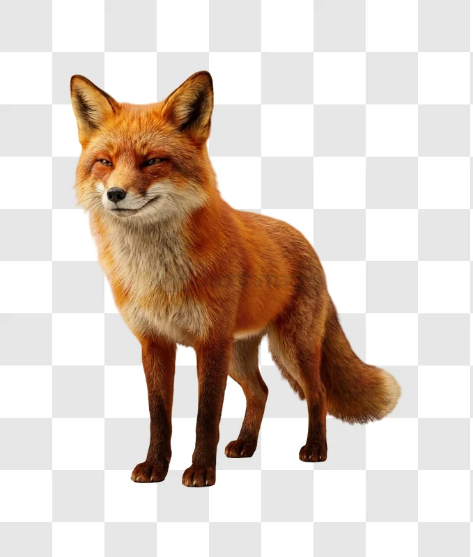 Red Fox Standing in White Background, realistic orange fur transparent background