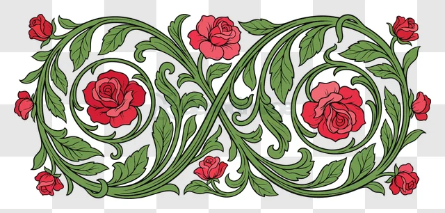 Red Roses and Green Vines Decor classic floral pattern black background