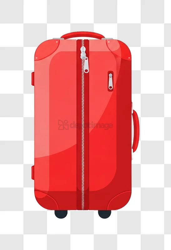 Red Travel Suitcase With Zipper Closed flat vector graphic transparent background