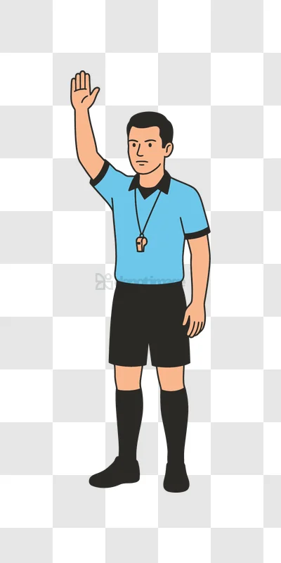 Referee Signaling Foul Standing Upright cartoon style light blue shirt