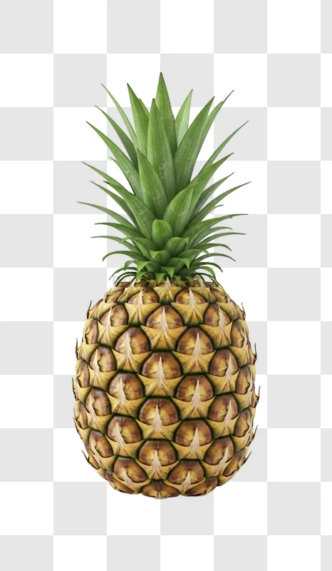 Ripe Pineapple With Green Crown with vibrant green leaves and textured skin on transparent background