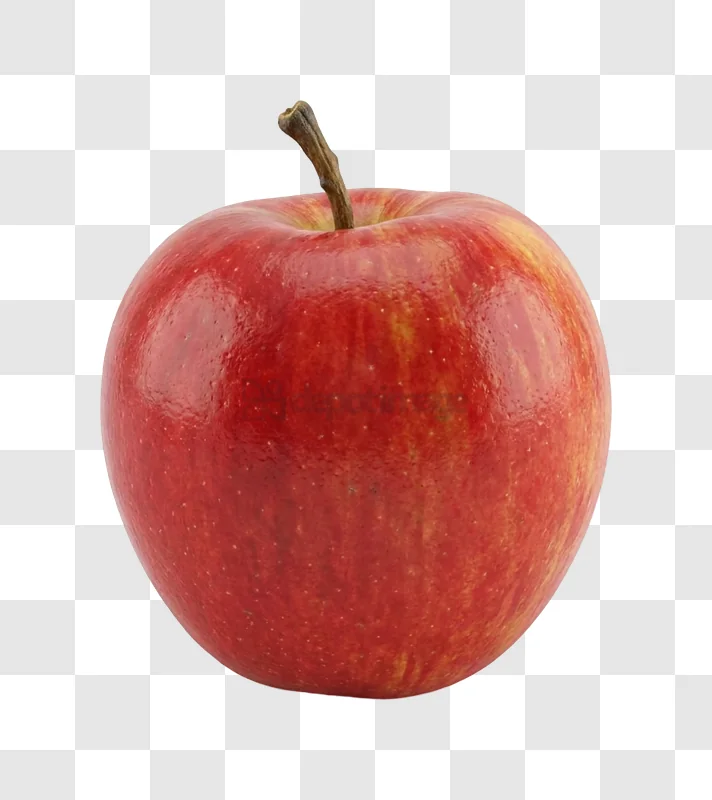 Ripe Red Apple With Stem glossy red transparent background