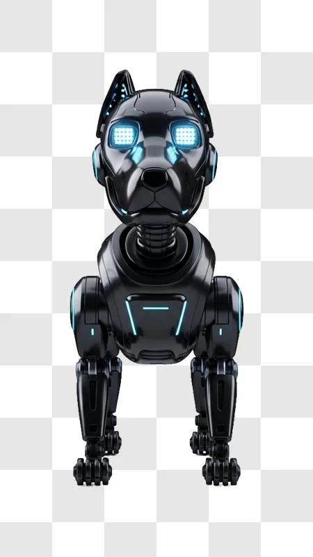 Robotic Dog Standing With Blue Lights 3D render black metallic blue lights