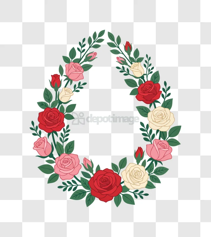 Rose Flower Wreath With Green Leaves red pink white roses