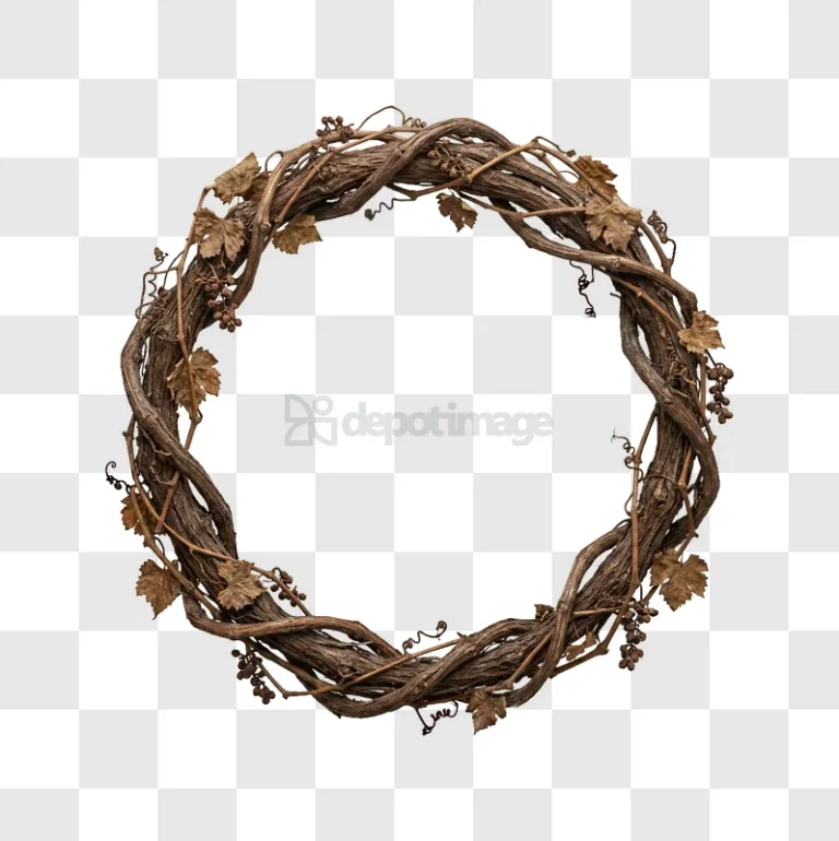 Rustic Grapevine Wreath With Autumn Leaves and Berries brown rustic transparent background