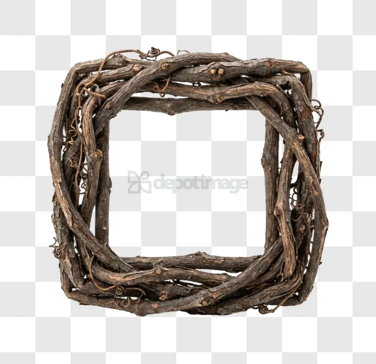Rustic Square Wreath Made From Natural Grapevine Branches made from brown branches, transparent background