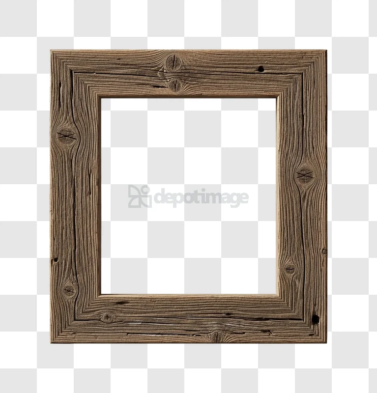 Rustic Weathered Wood Picture Frame Isolated natural grain texture, dark void center
