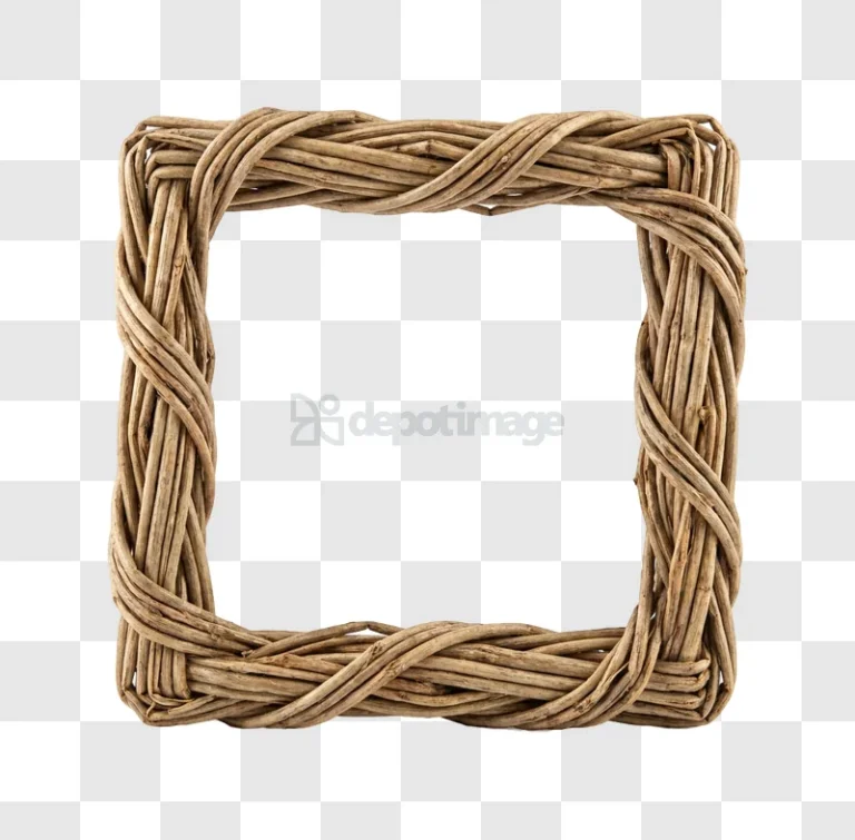 Rustic Woven Wicker Square Frame Natural Material woven texture transparent background