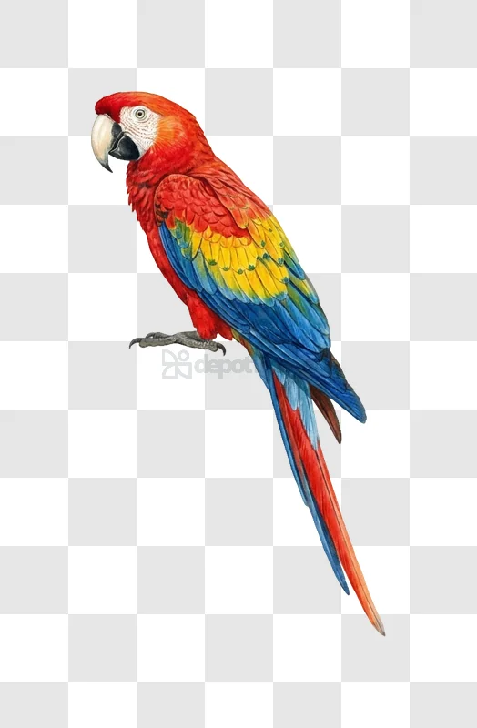 Scarlet Macaw Perched With Vibrant Feathers watercolor style transparent background
