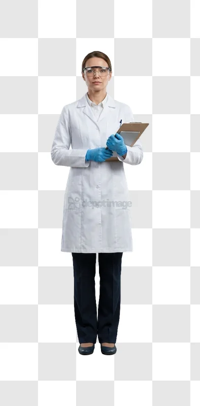 Scientist in Lab Coat Holding Clipboard transparent background professional
