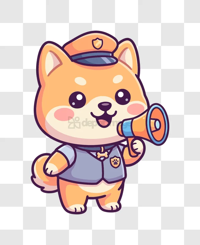 Shiba Inu Police Dog Megaphone cartoon style transparent background