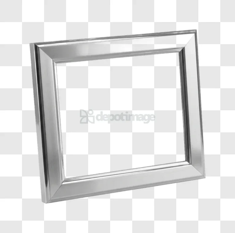 Shiny Silver Metallic Picture Frame reflective modern transparent background