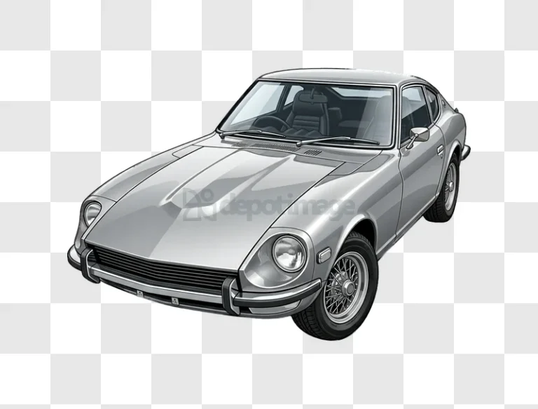Silver Classic Car Parked detailed illustration transparent background