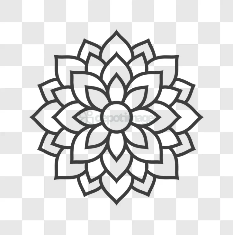 Simple Mandalan Flower Line Art dark gray outline black background