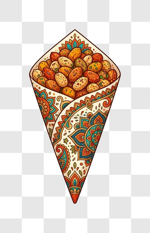 Spiced Peanuts in Decorated Cone colorful ornate pattern illustration