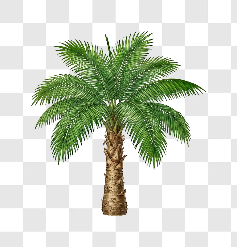 Tall Palm Tree With Green Leaves Standing detailed illustration transparent background
