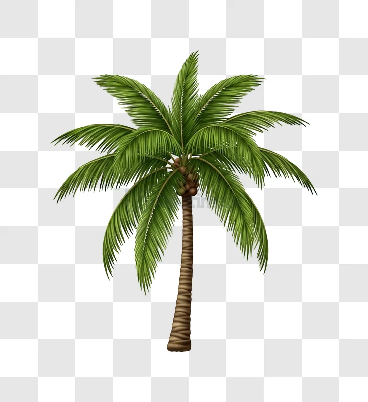 Tall Palm Tree With Green Leaves detailed illustration transparent background