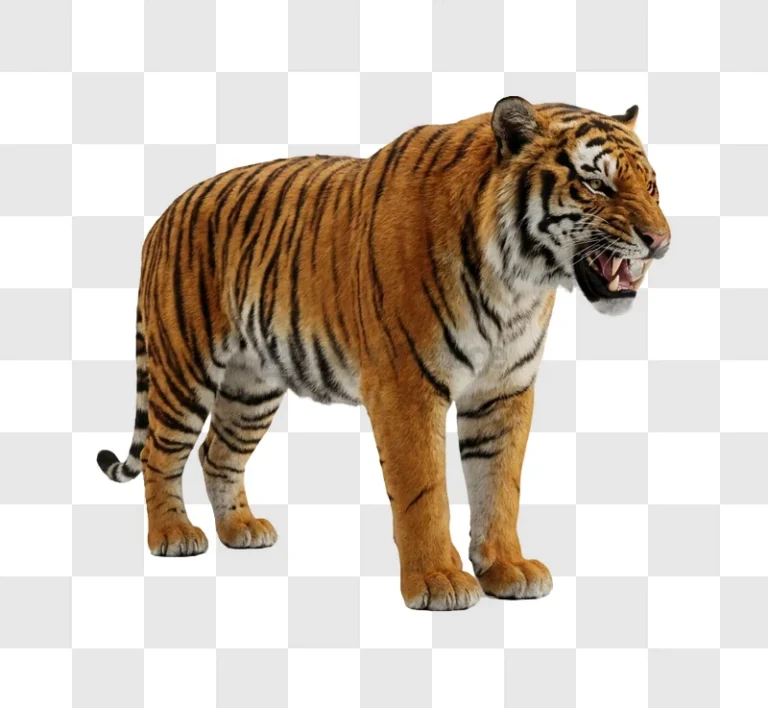 Tiger Roaring With Open Mouth orange black fur transparent background
