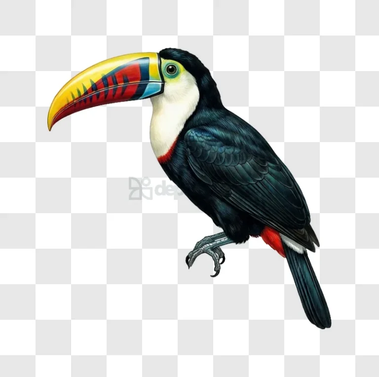 Toucan Bird Perched With Vibrant Feathers detailed illustration black background