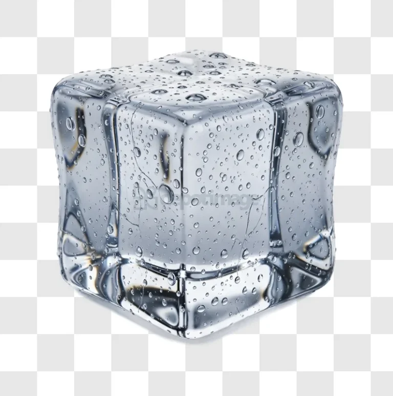Transparent Ice Cube With Condensation Droplets realistic 3d render clear