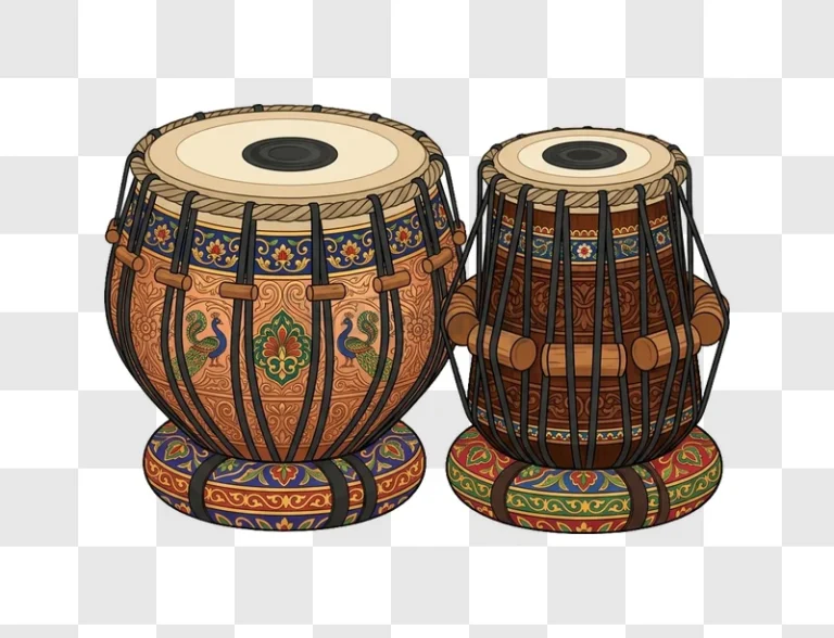 Two Tabla Drums With Ornate Design detailed traditional Indian instruments