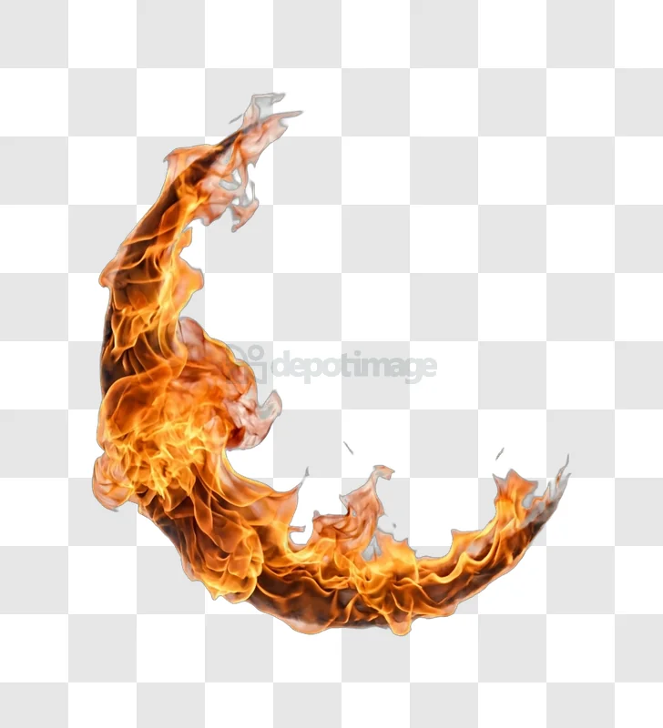 Vibrant Fiery Crescent Shape With Blazing Orange and Yellow Flames, glowing orange yellow transparent