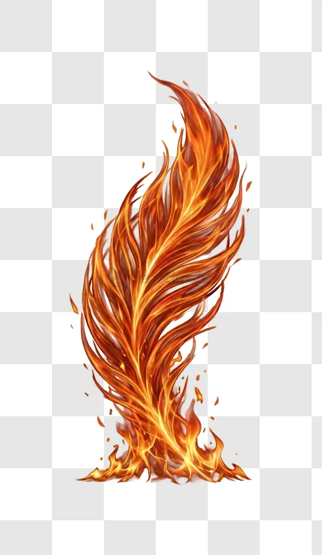 Vibrant Fiery Feather Illustration With Burning Flames orange red transparent background