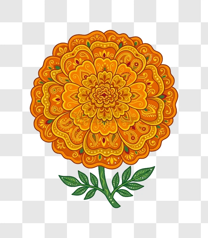 Vibrant Marigold Mandala Art Style intricate orange floral design
