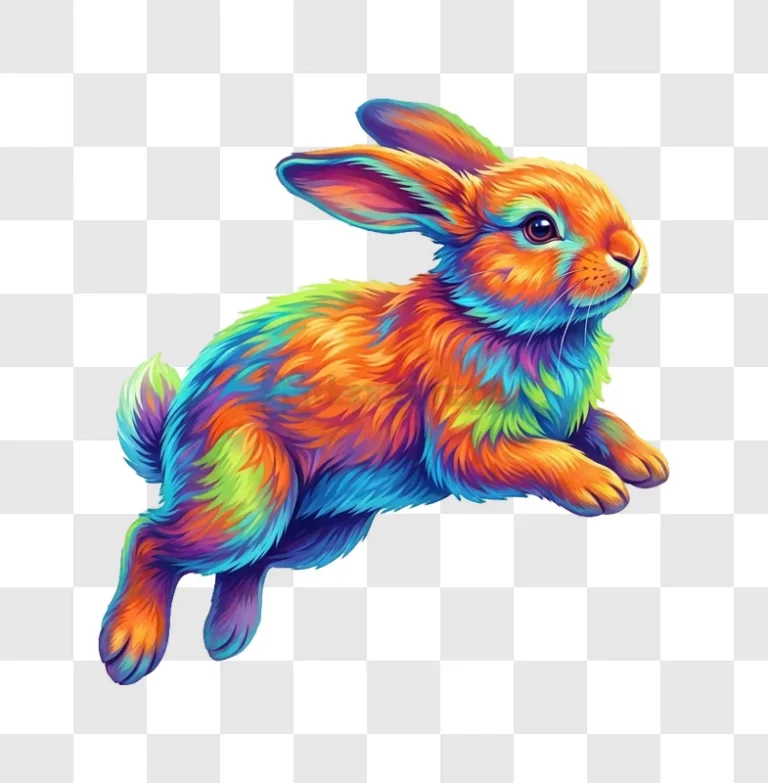 Vibrant Rabbit in Colorful Art Style vivid colors transparent background