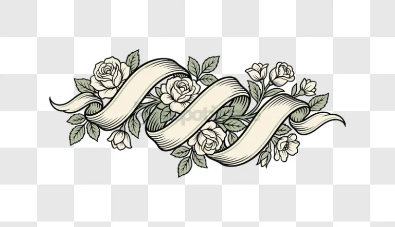 Vintage Banner With Roses and Leaves ornate scroll light cream black background