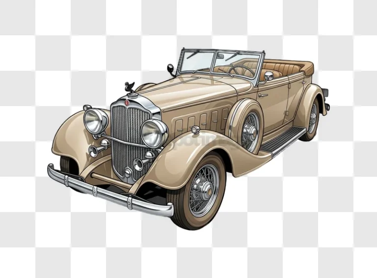 Vintage Beige Convertible Car classic illustration transparent background