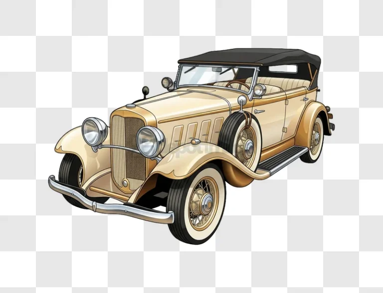 Vintage Cream Car With Black Roof classic style illustration detailed