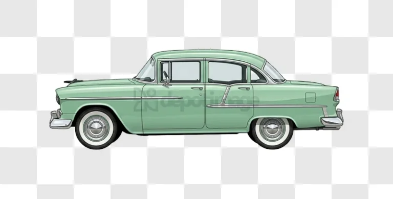 Vintage Green Car Parked on Clean Background light green classic sedan