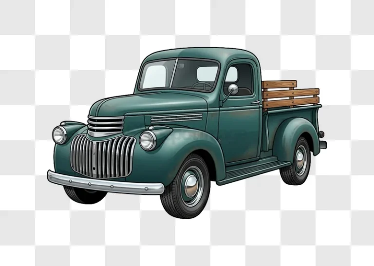 Vintage Green Pickup Truck With Wooden Sides illustrated classic vehicle transparent