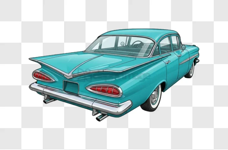 Vintage Teal Car With Chrome Accents classic illustration transparent background