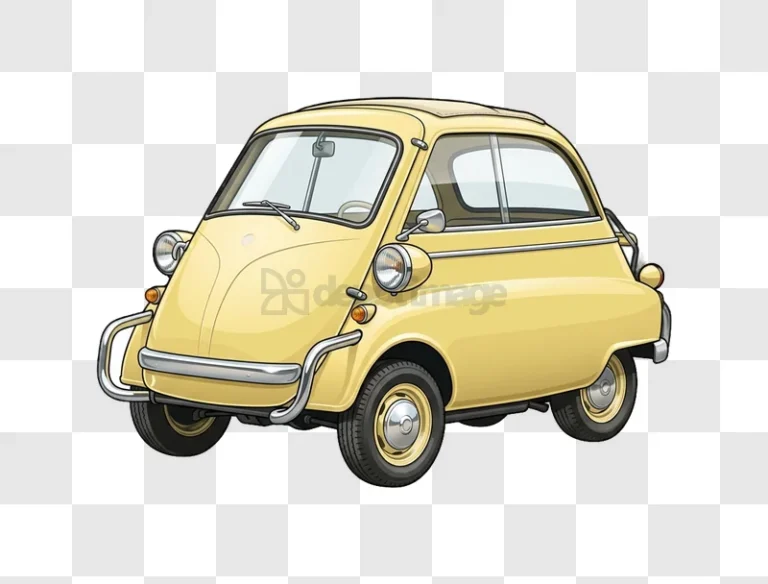 Vintage Yellow Car Parked detailed cartoon illustration transparent background