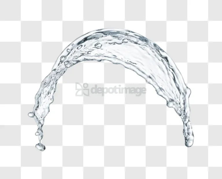 Water Arch With Bubbles on White transparent background, clear liquid, dynamic splash