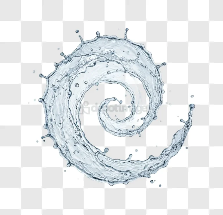 Water Spiral Splash on transparent background with dynamic clear liquid