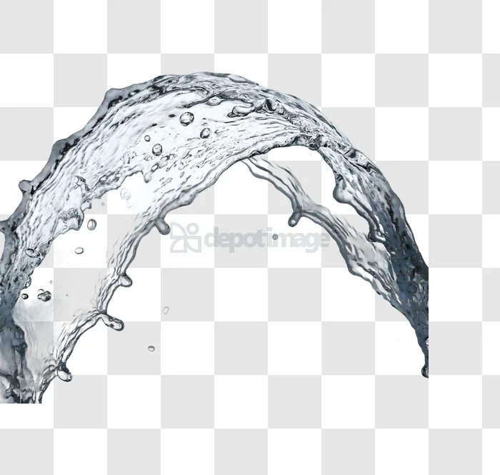 Water Splash Arcing Through Clear Air transparent background, dynamic motion, clear water
