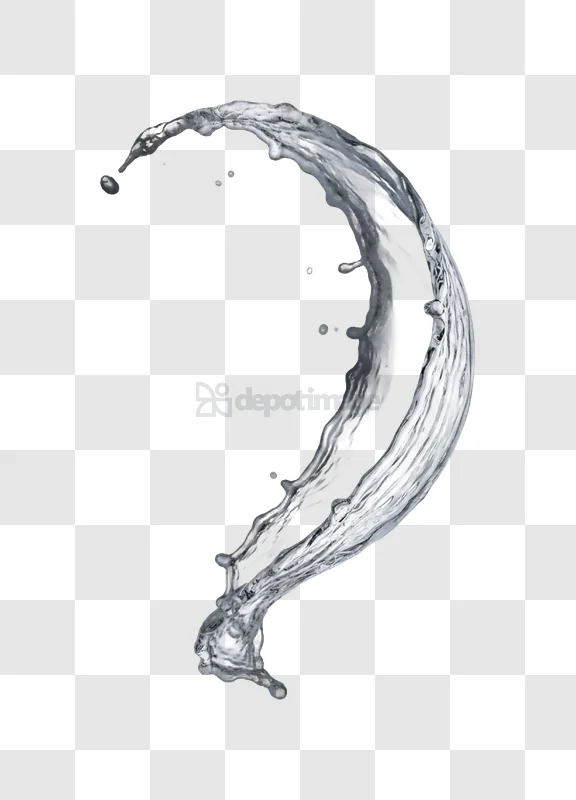 Water Splash Curving Gracefully in Air fluid motion transparent background