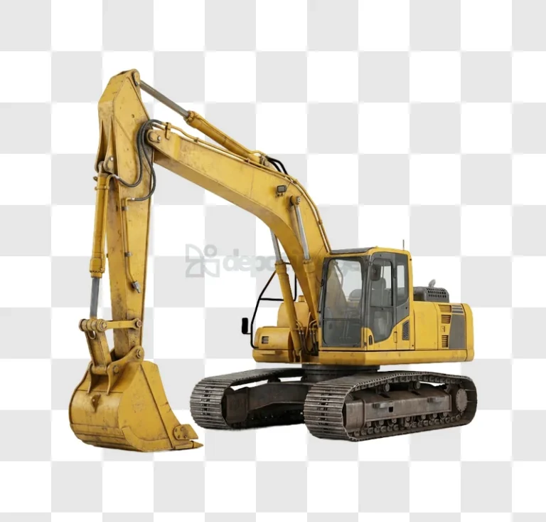 Yellow Excavator Machine detailed heavy equipment transparent background