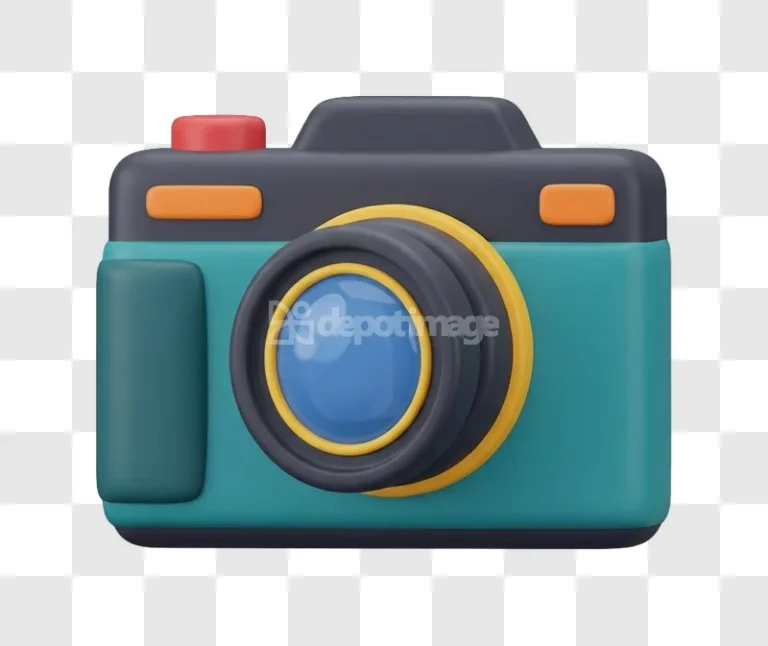 3d Colorful Camera Icon Photography Symbol vibrant teal orange blue render