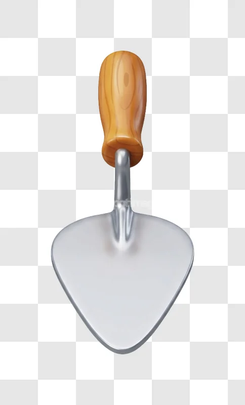 3d Silver Trowel Wooden Handle Builder Icon realistic render transparent background