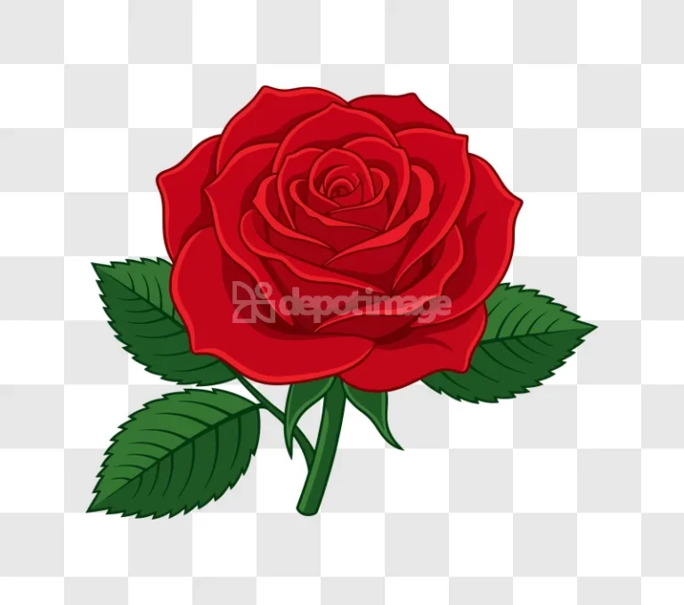 A Beautiful Bright Red Rose Flower cartoon style transparent background