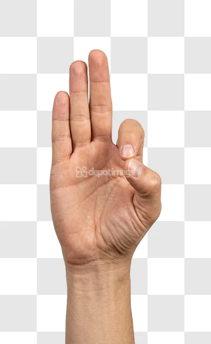 A Mans Hand Making the I Am Okay Gesture light skin tone transparent background
