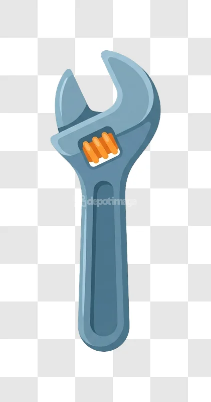 Adjustable Wrench Tool Vector Icon Blue Orange cartoon style transparent PNG